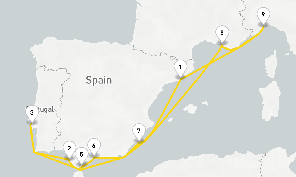 12 days, round-trip Western Mediterranean from Barcelona 13日間