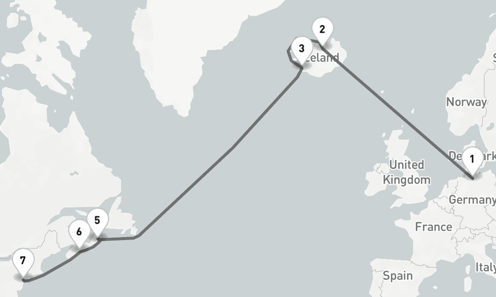 15 days, one-way from Hamburg to New York 16日間