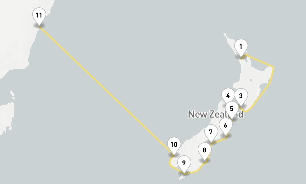 14 days, one-way from Auckland to Sydney 15日間