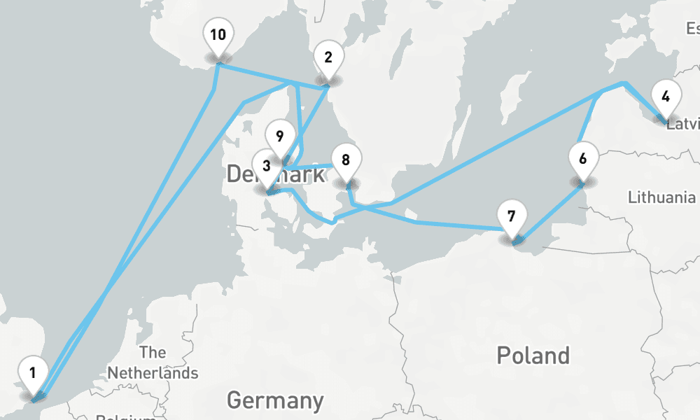 14 nights / 15 days, Dover (England) Round trip