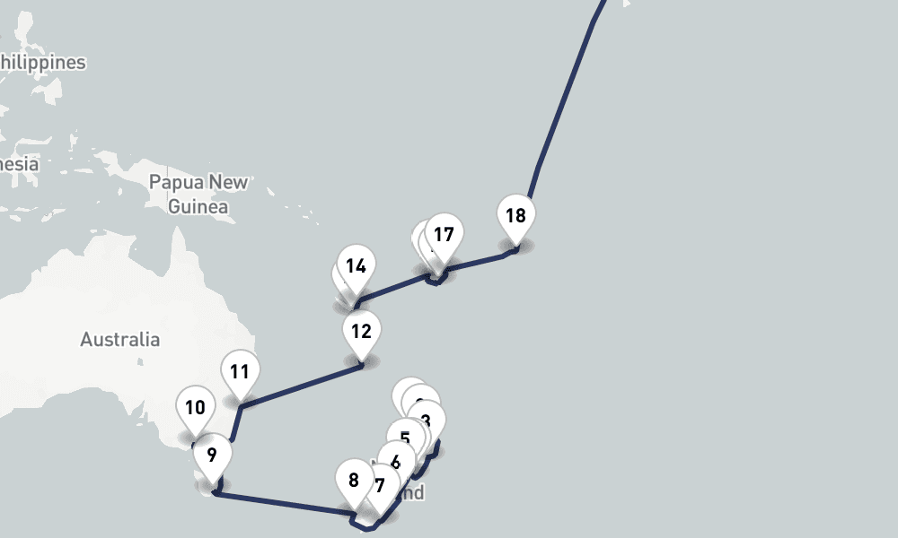 42 days, one-way from Auckland to Seattle 43日間