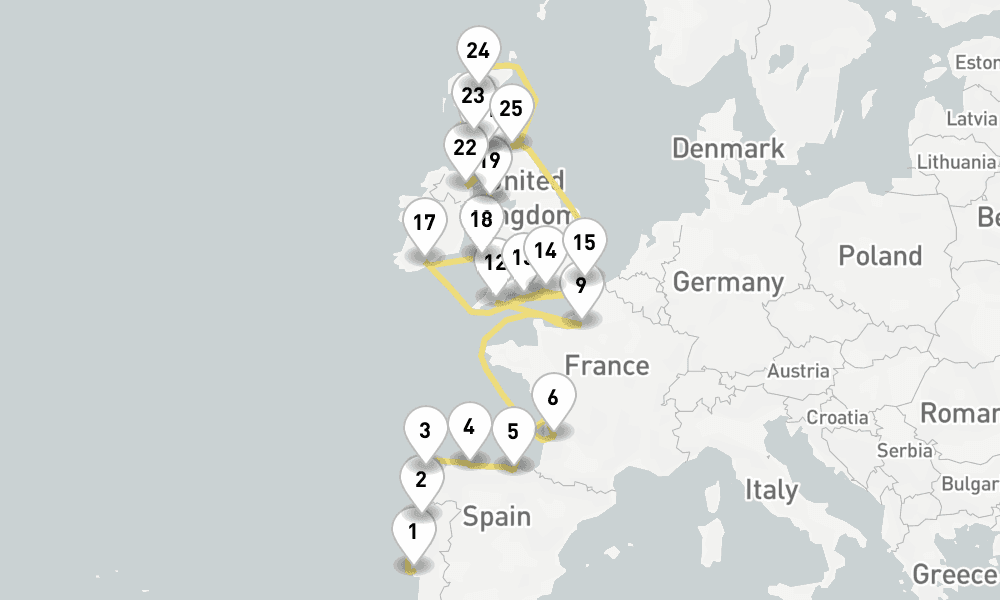 29 days, one-way from Lisbon to Dover 30日間