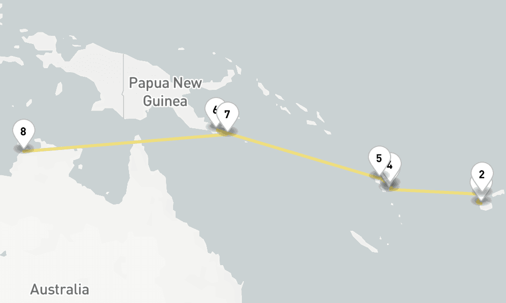 16 days, one-way from Lautoka to Darwin 17日間