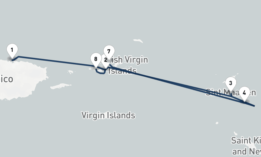 7 nights / 8 days, one-way from San Juan (Puerto Rico) to Saint Thomas Island (Charlotte Amalie, USVI)
