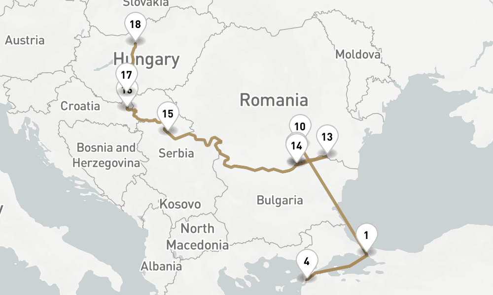 14 days, one-way from Istanbul to Budapest 15日間