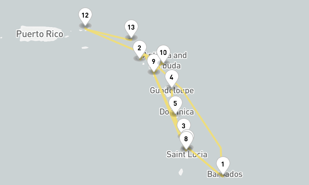 14 days, one-way from Bridgetown to Philipsburg St Maarten 15日間