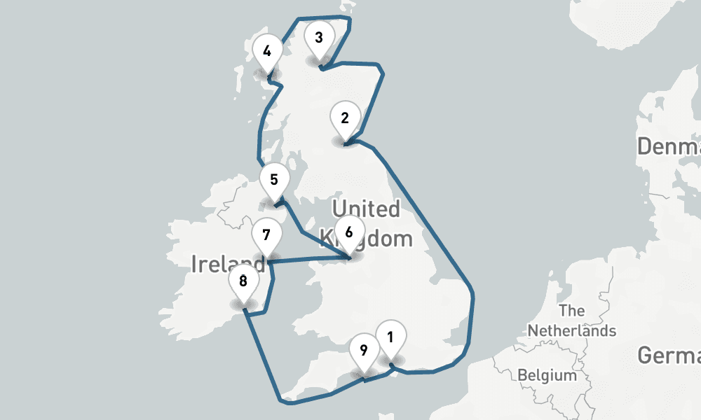 10 days, round-trip British Isles Round-trip London England, Ireland Scotland 11日間