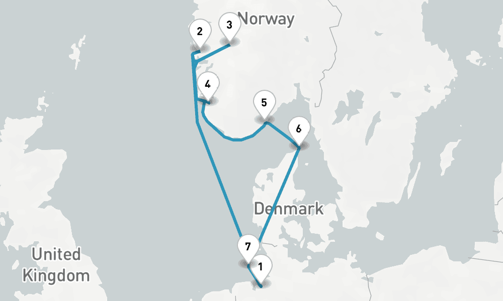 8 days, round-trip Fruhlingsfahrt zu Scharen und Fjorden 9日間
