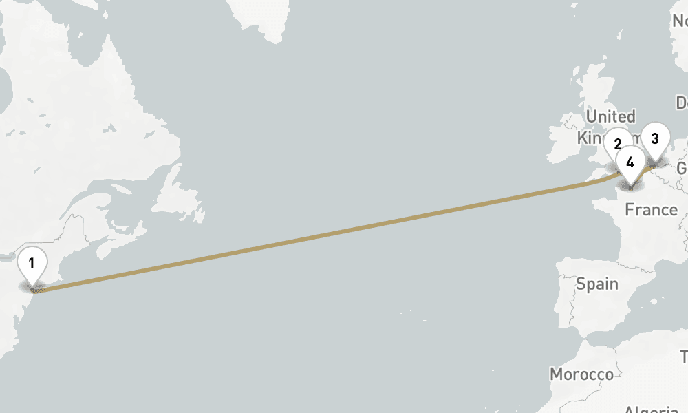10 days, one-way from New York to Le Havre-Paris 11日間