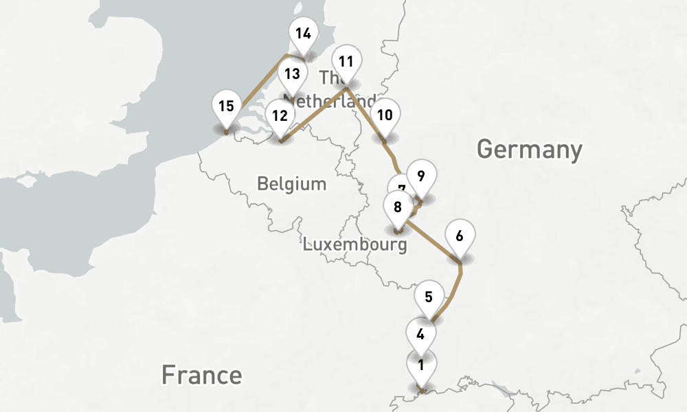 21 days, one-way from Basel to Zeebrugge 22日間