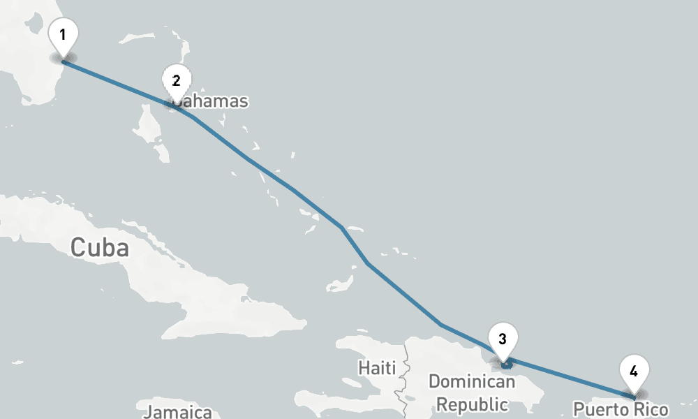 4 days, one-way from Fort Lauderdale to San Juan 5日間