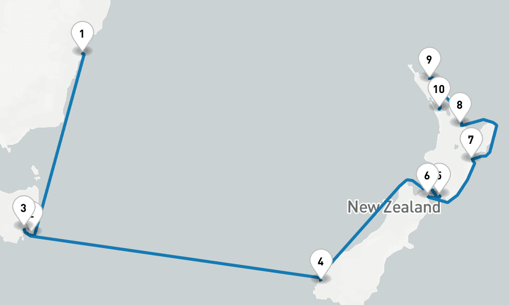 14 days, one-way from Sydney to Auckland 15日間