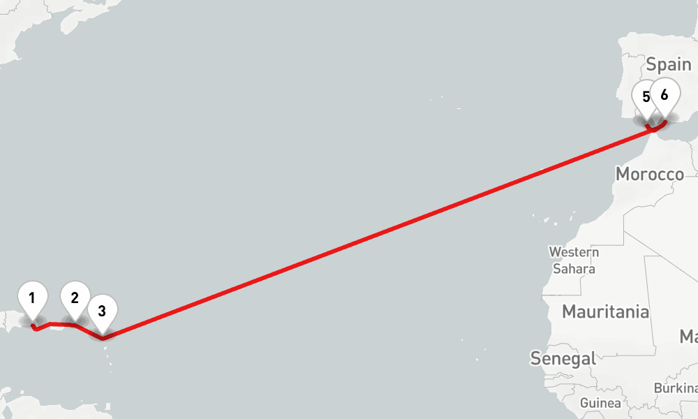 14 days, one-way from La Romana to Malaga 15日間