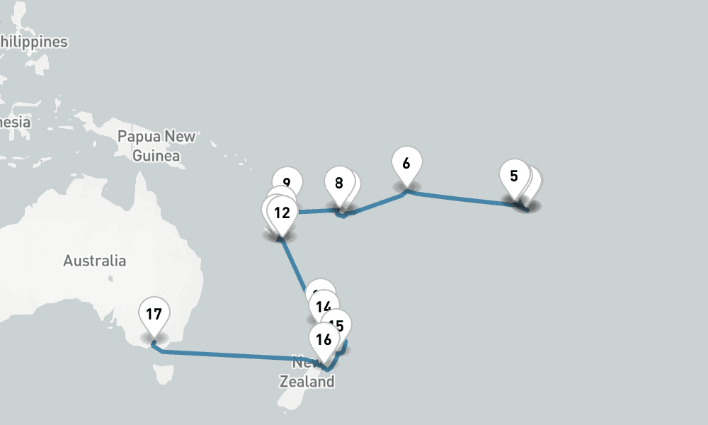 26 days, one-way from Papeete to Melbourne 27日間