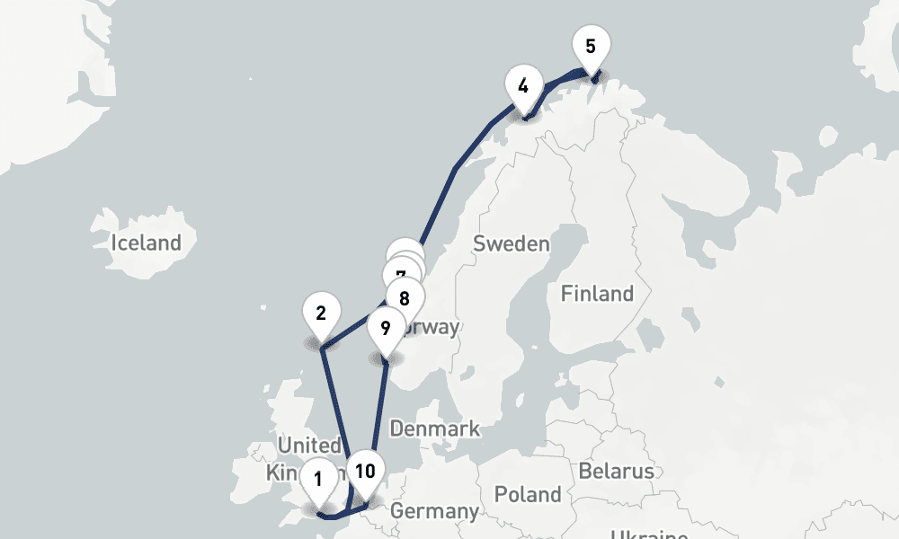 14 days, round-trip Norwegian Fjords Arctic Circle 15日間