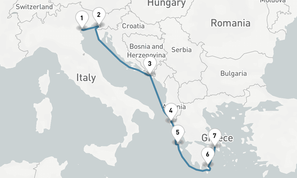 7 days, one-way from Venice to Piraeus-Athens 8日間