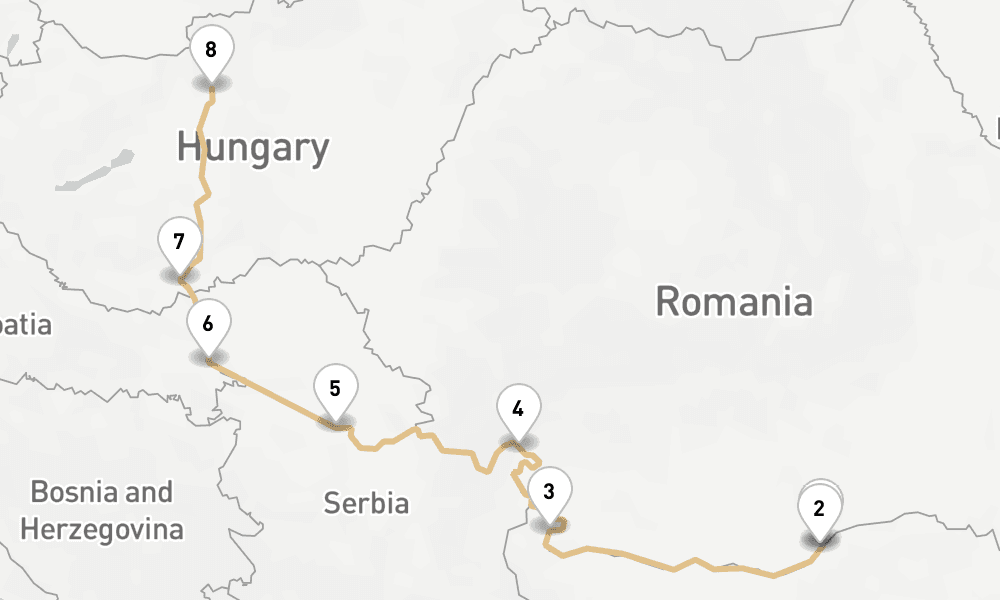 7 nights / 8 days, one-way from Giurgiu to Budapest