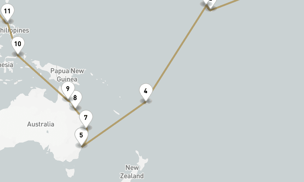 49 days, one-way from Los Angeles to Singapore 50日間