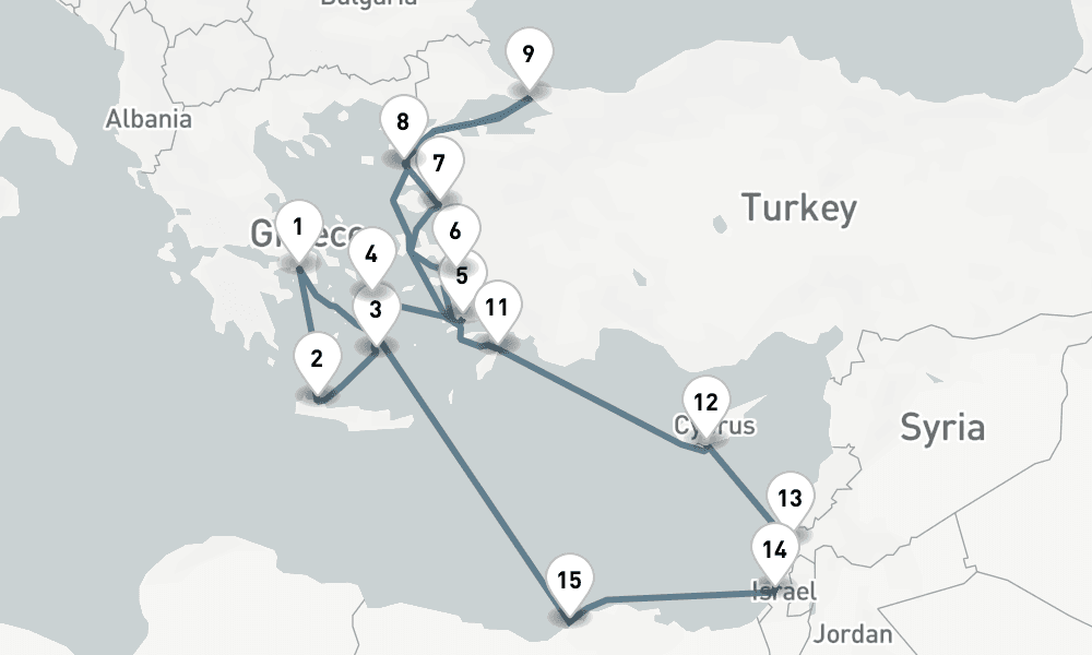 20 days, round-trip Antiquity Heritage Athens Piraeus To Athens Piraeus 21日間