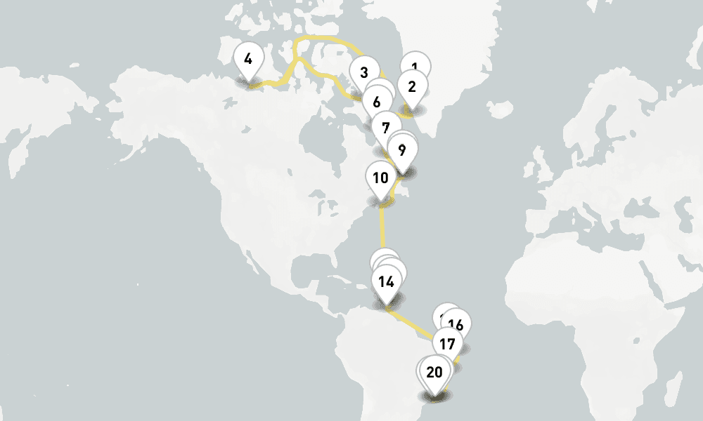 38 days, one-way from Kangerlussuaq to Rio de Janeiro 39日間