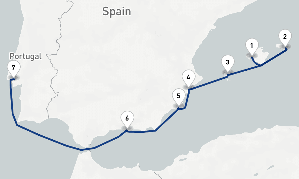 8 days, one-way from Palma de Mallorca to Lisbon 9日間