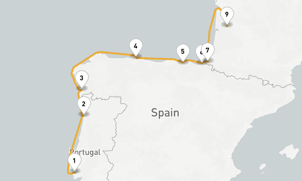 8 days, one-way from Lisbon to Bordeaux 9日間