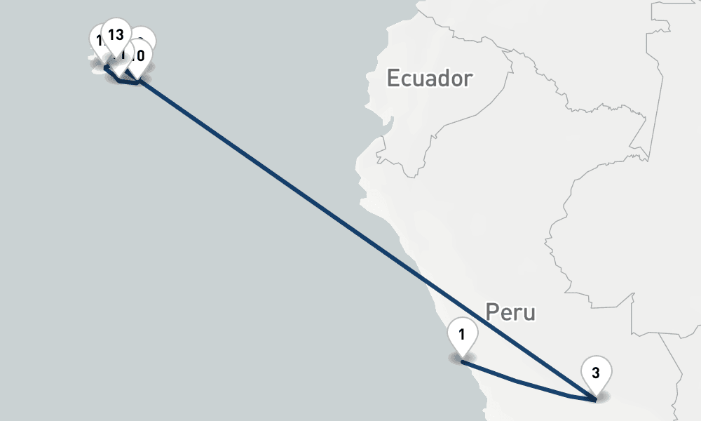 14 days, one-way from Callao-Lima to Baltra Island 15日間