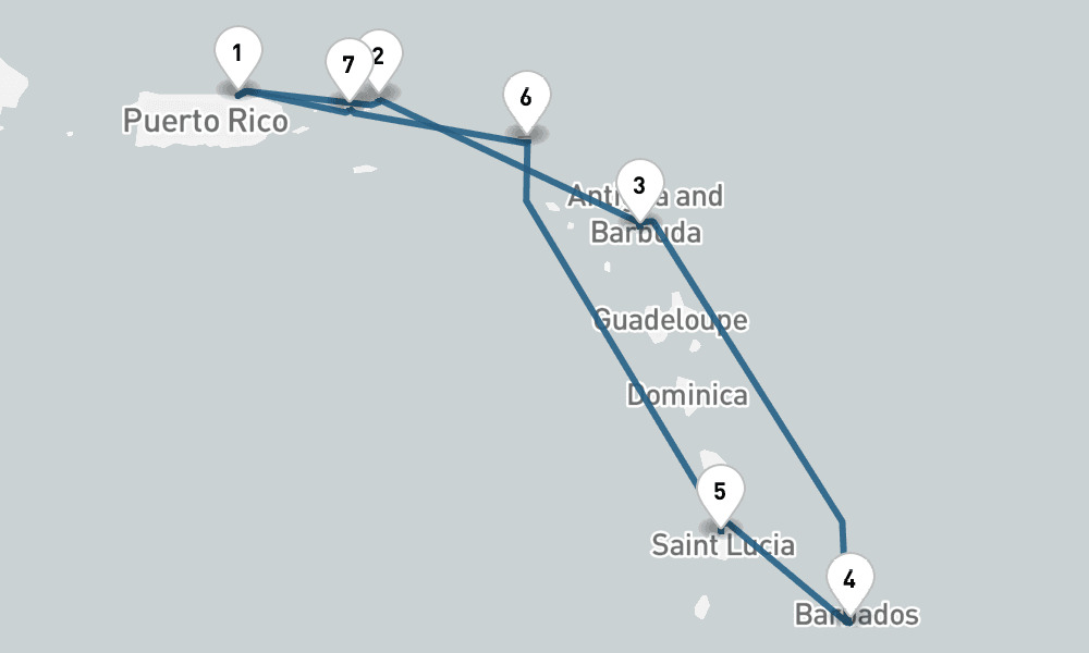 7 days, round-trip Caribbean Round-Trip San Juan Barbados, Antigua St. Lucia 8日間