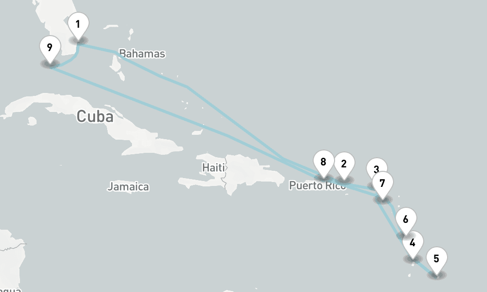 14 days, round-trip Cruise Eastern Caribbean Cruise Sint Maarten, Barbados Saint Kitts 15日間