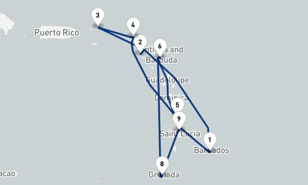 14 days, round-trip Eastern Caribbean Islands Fly-Cruise 15日間