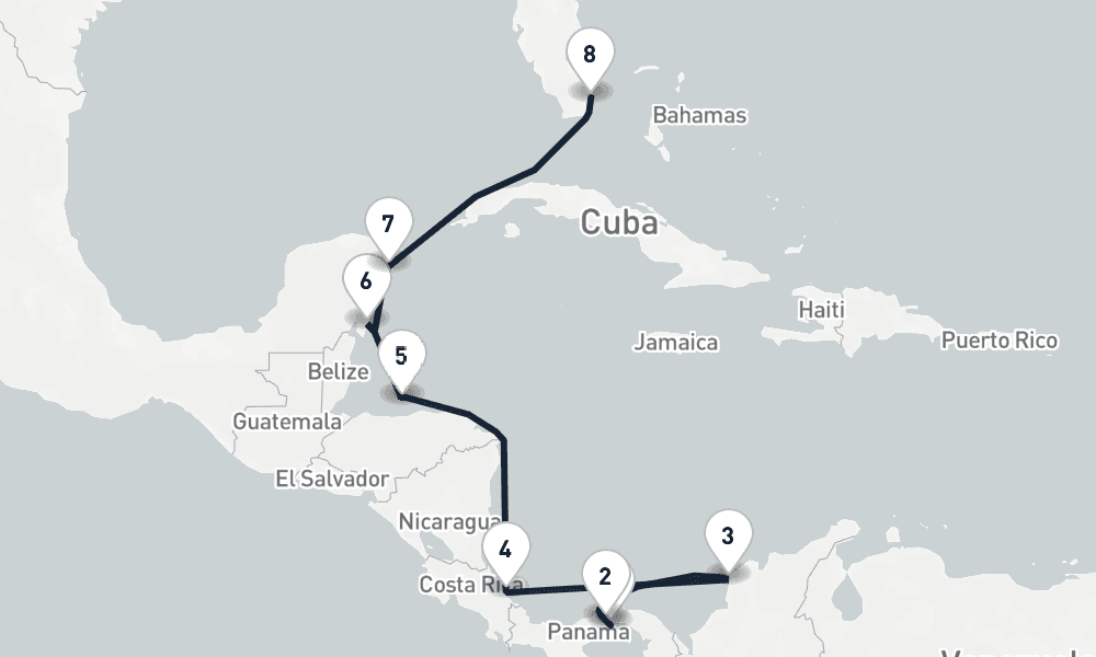 10 days, one-way from Panama City to Miami 11日間