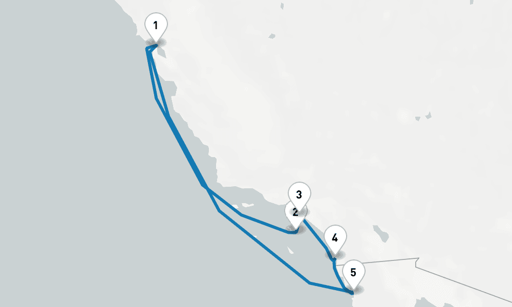 7 days, round-trip Classic California Coast 8日間