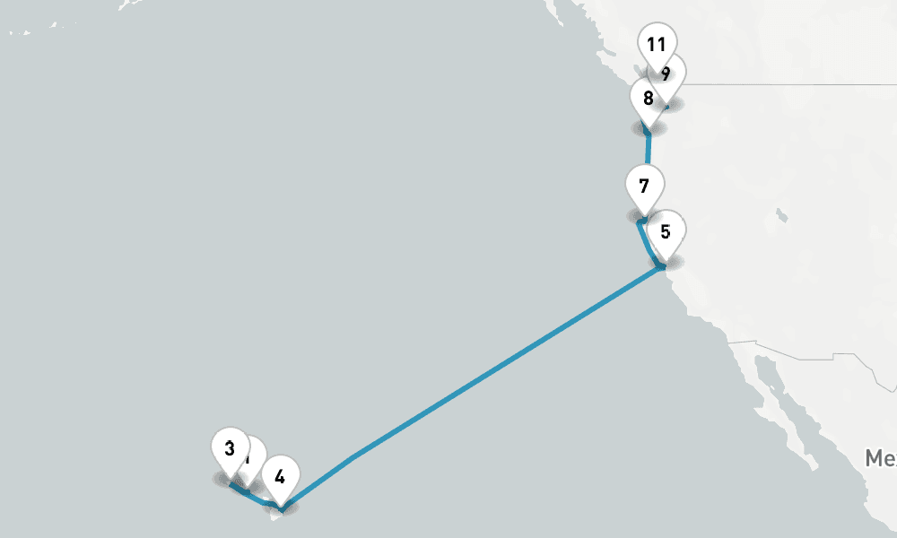 17 days, one-way from Honolulu to Vancouver 18日間