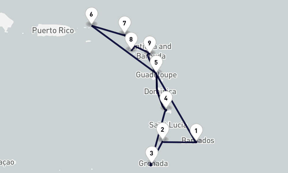 14 days, round-trip Southern Caribbean 15日間