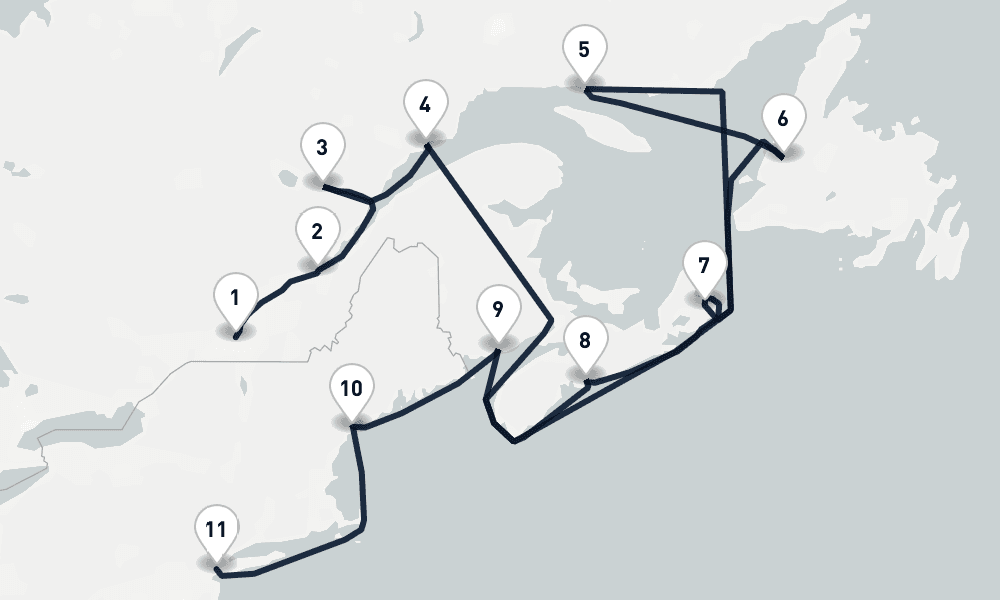 12 days, one-way from Montreal to New York 13日間