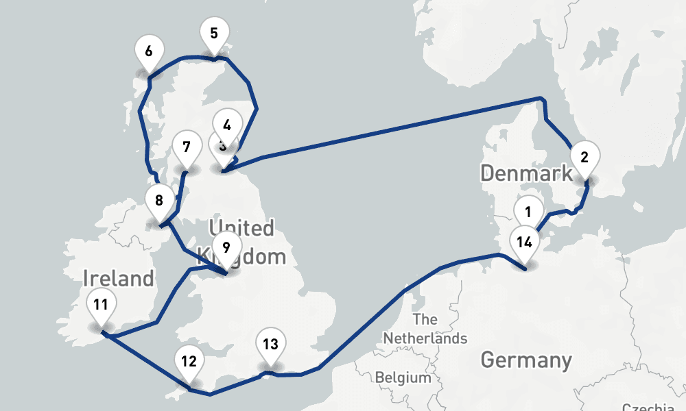 17 days, one-way from Kiel to Hamburg 18日間