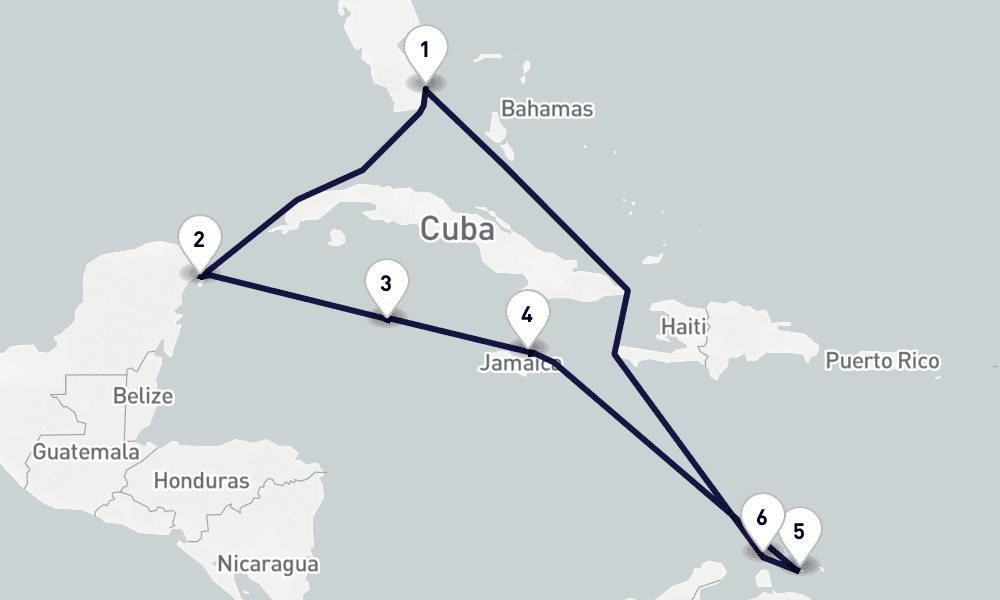 10 days, round-trip Caribbean Bahamas 11日間