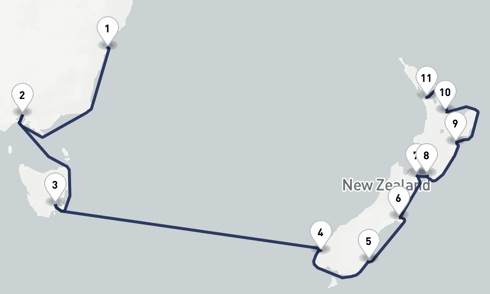 14 days, one-way from Sydney to Auckland 15日間