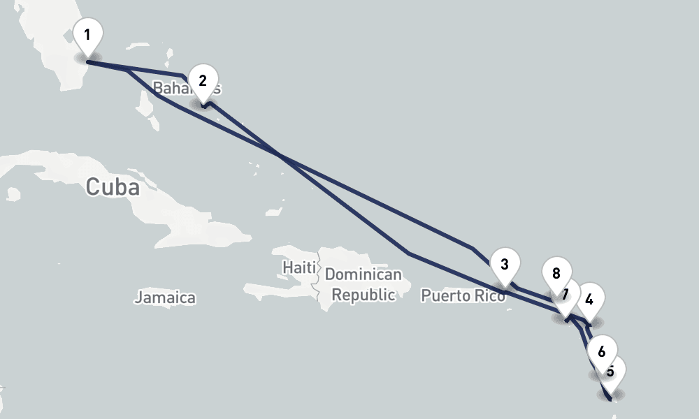 11 days, round-trip Eastern Caribbean Windward Leeward Islands 12日間