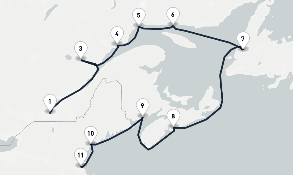 11 days, one-way from Montreal to Boston 12日間