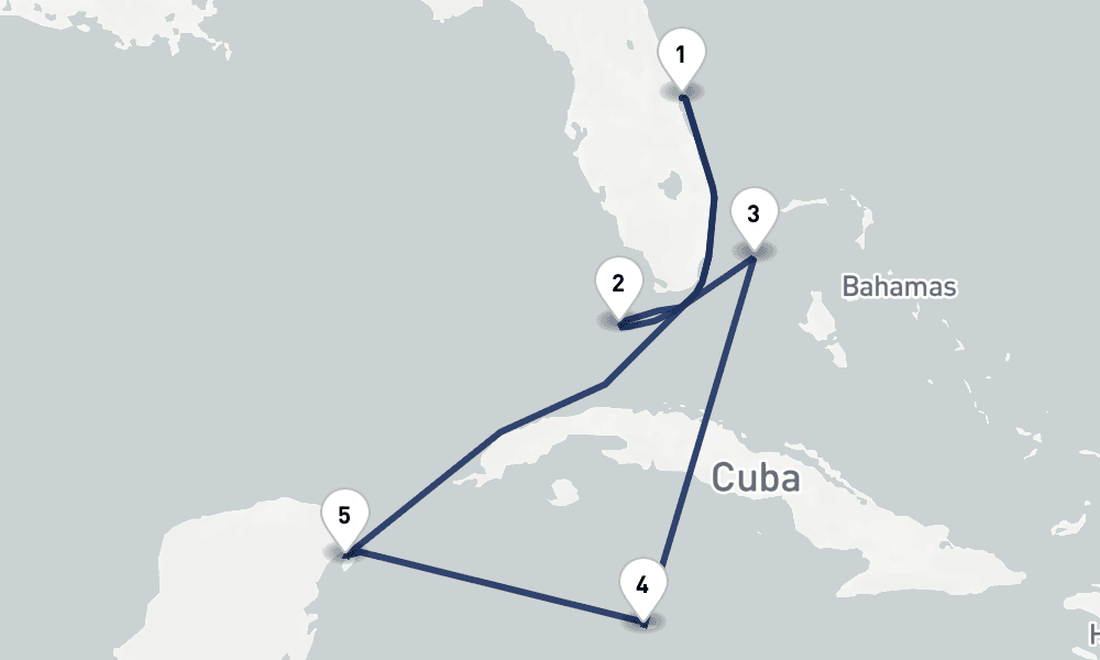 7 days, round-trip Key West, Grand Cayman Cozumel 8日間