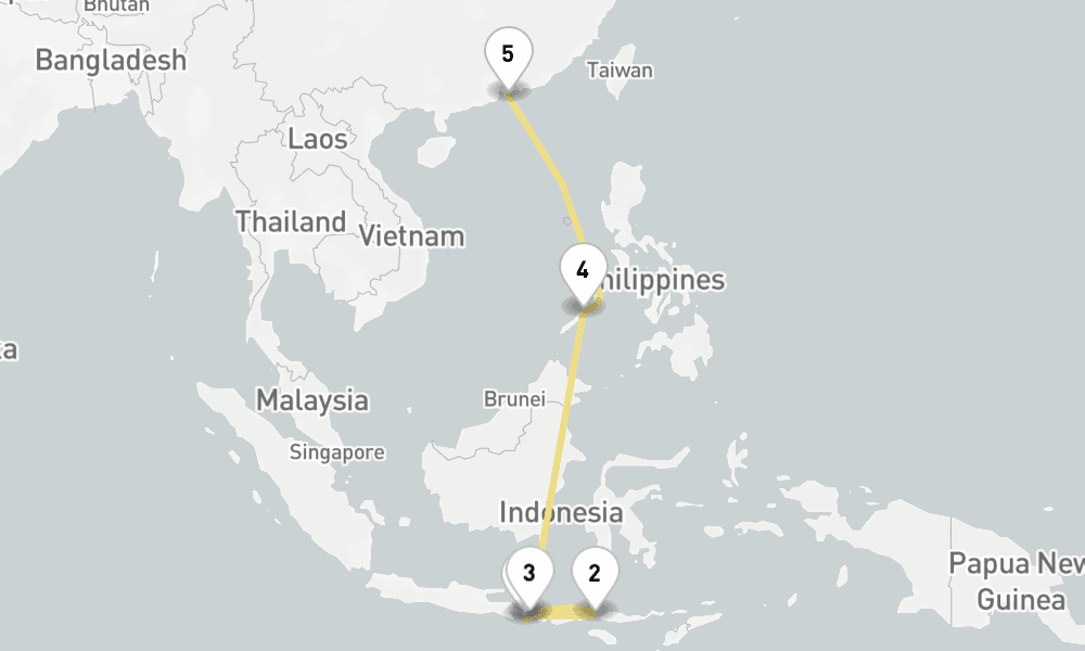 10 days, one-way from Benoa to Hong Kong 11日間