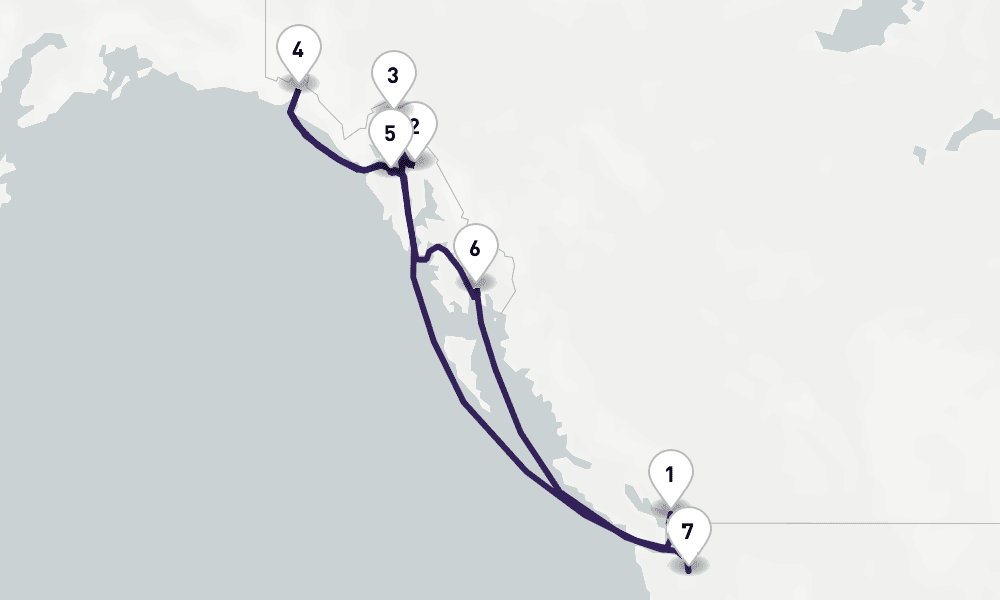 9 days, one-way from Vancouver to Seattle 10日間