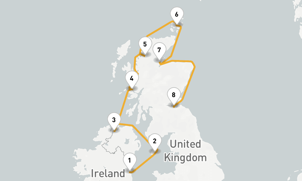 8 days, one-way from Dublin to Leith-Edinburgh 9日間