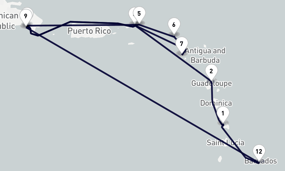 14 days, round-trip Southern Caribbean 15日間