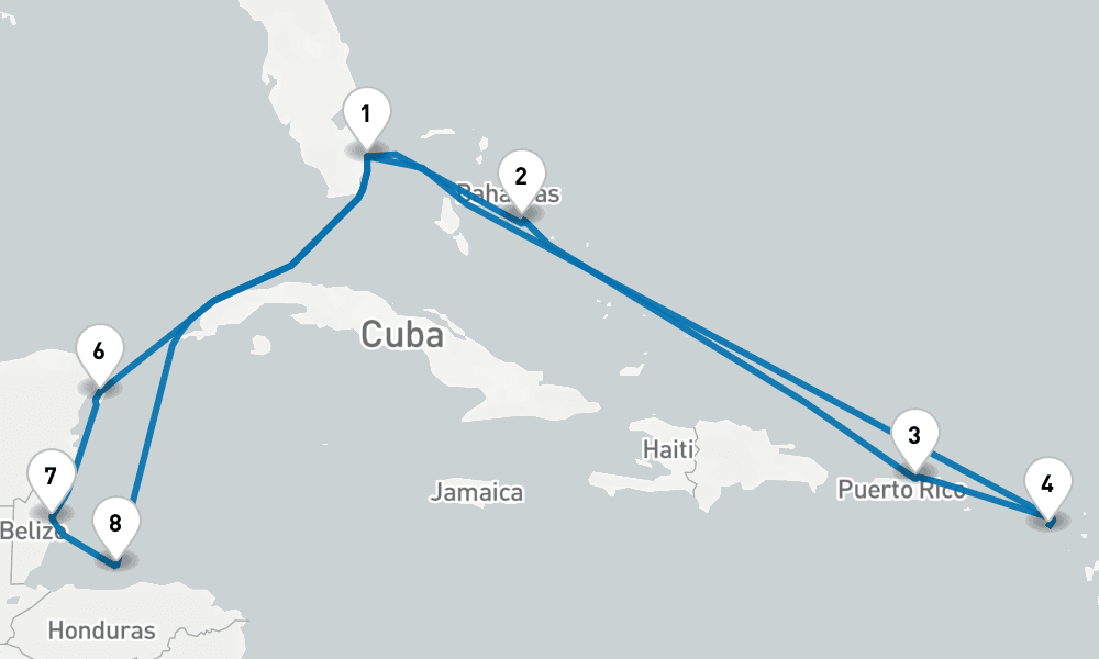 14 days, round-trip EasternWestern Caribbean Adventurer 15日間