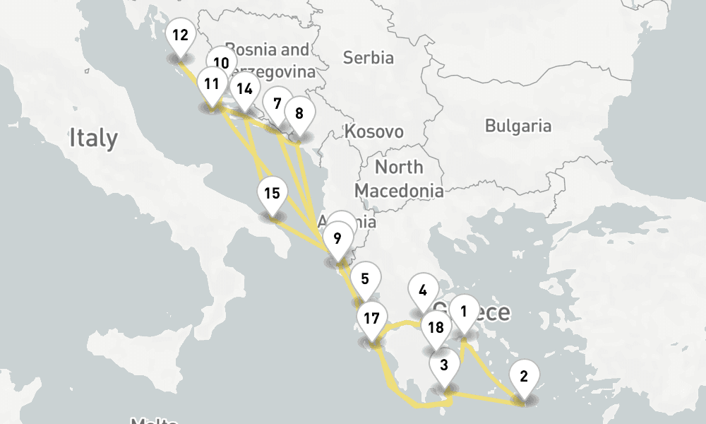 21 days, round-trip Grecian Gems Dalmatian Coast 22日間