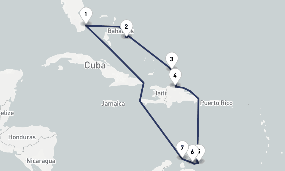 10 days, round-trip Southern Caribbean Amber Cove Abc Islands 11日間