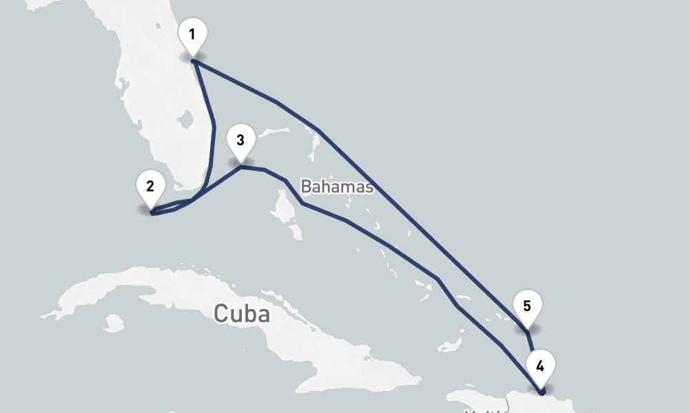 7 days, round-trip Key West, Bahamas Grand Turk 8日間