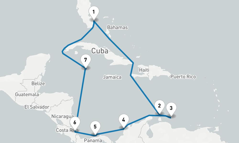 12 days, round-trip Southern Caribbean with Panama 13日間